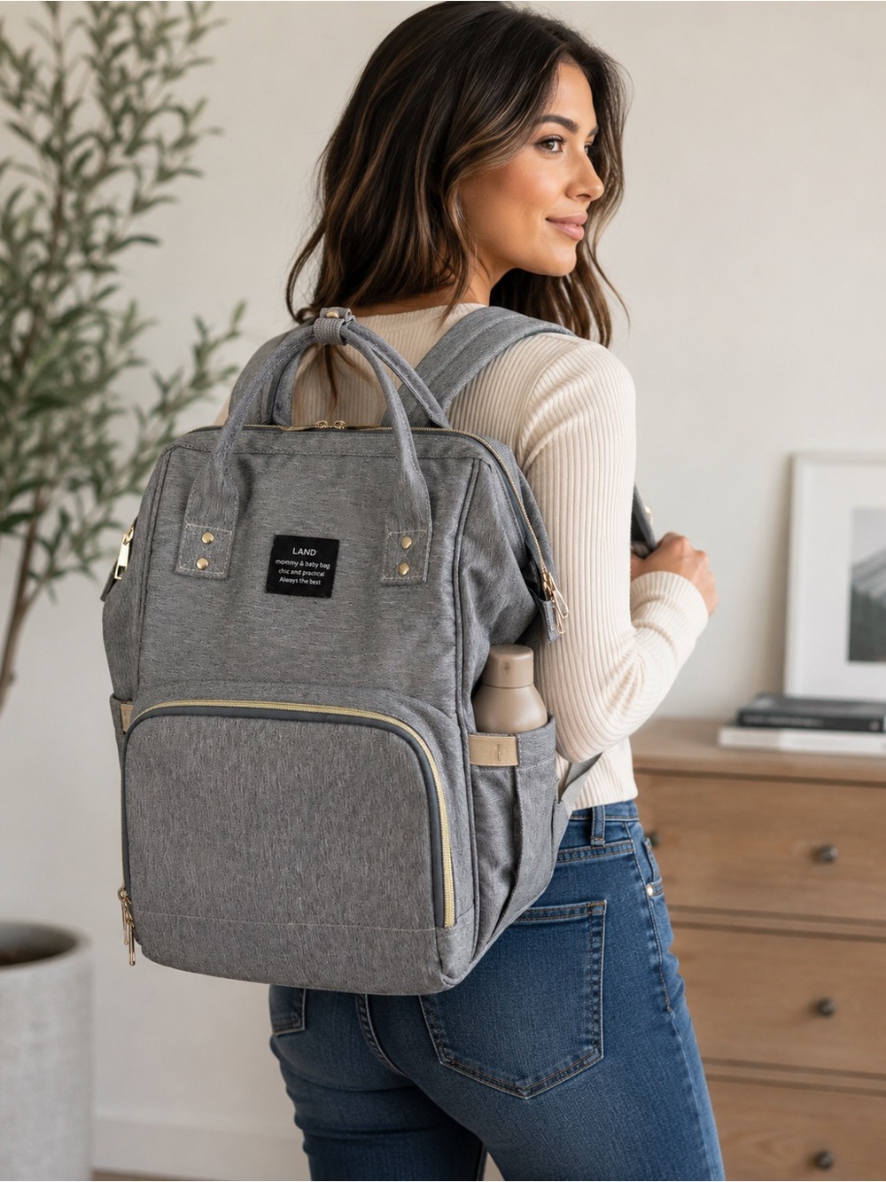 LAND Mommy Baby Diaper Bag Backpack Gray Multi Pocket Travel Organizer
